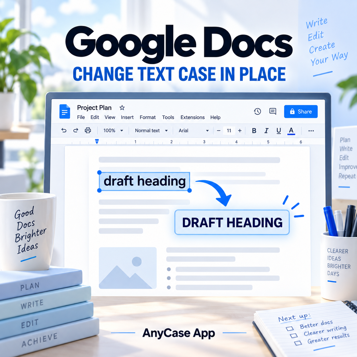How to change all caps to lowercase in Google Docs