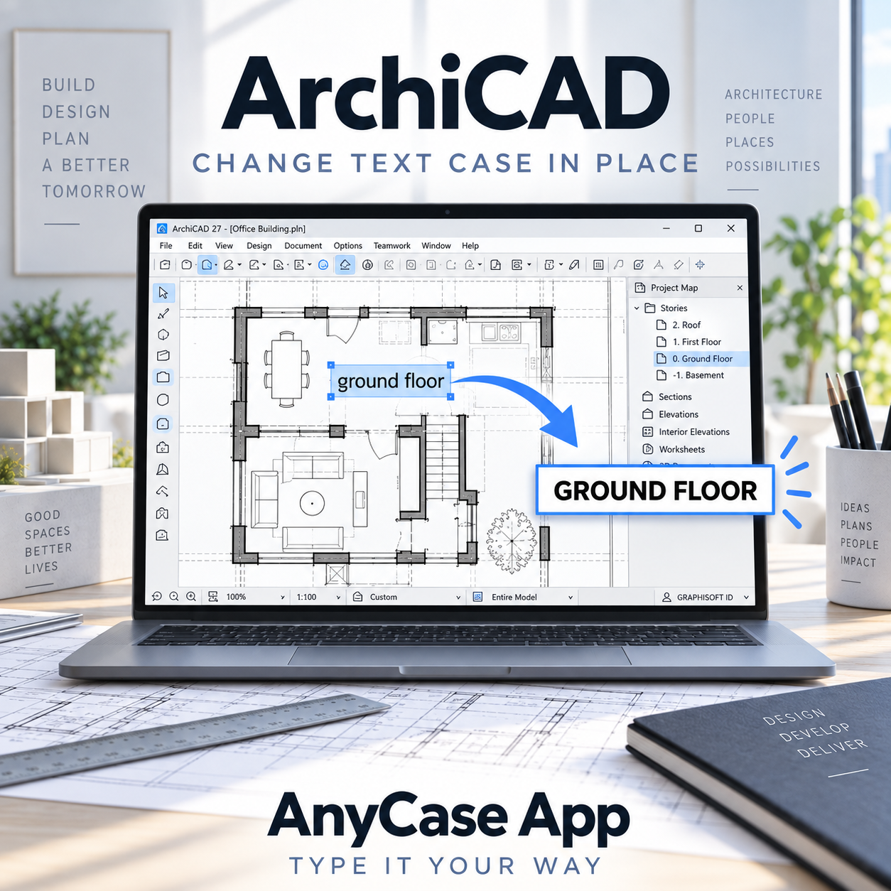 How to change the case of text in Archicad