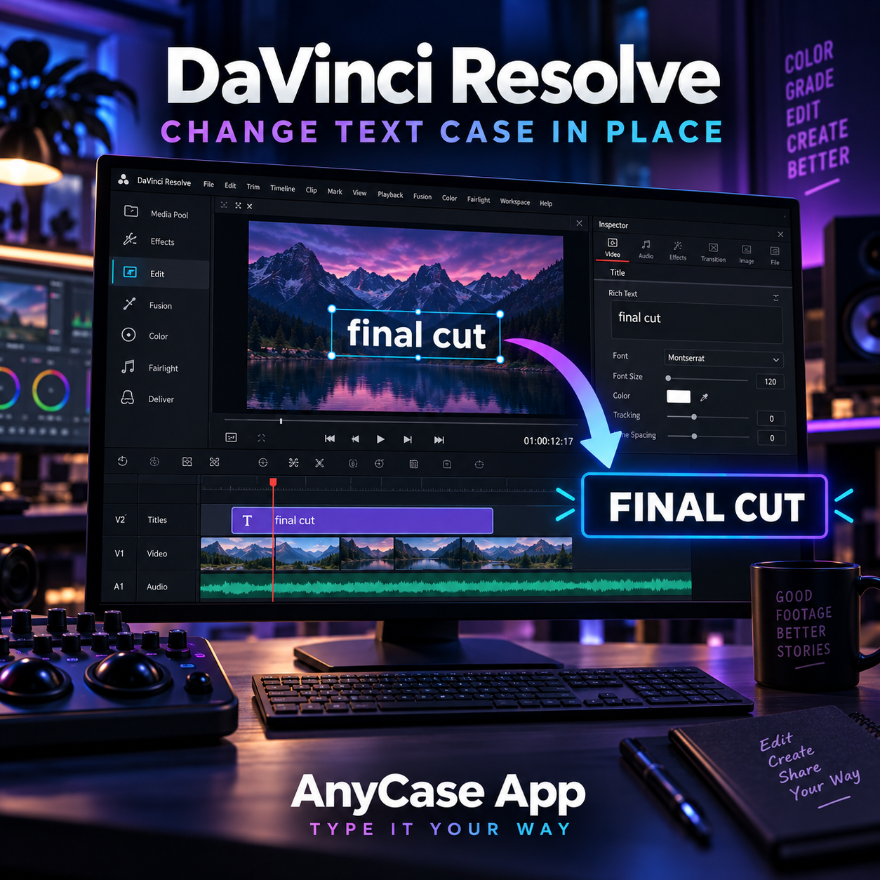 How to change capitalization in DaVinci Resolve