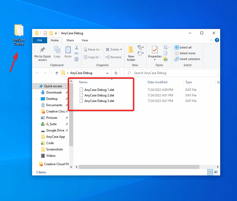 AnyCase debug folder