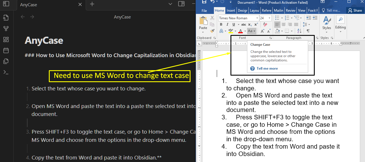 Change Capitalization in Obsidian