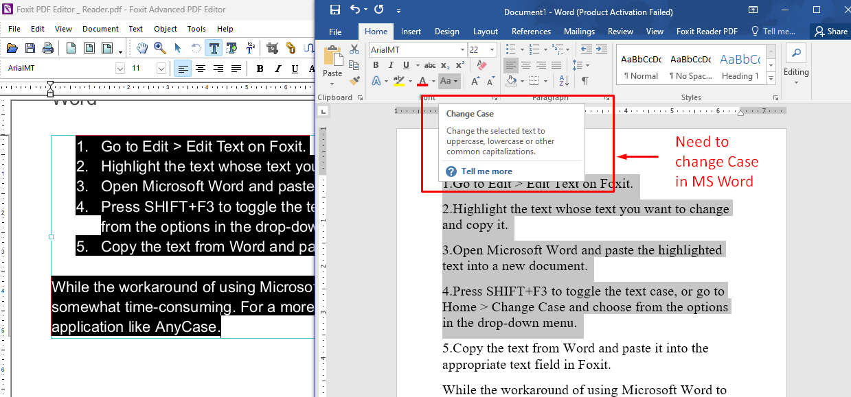 Steps to Change Text Capitalization in Foxit PDF Editor Using Microsoft Word